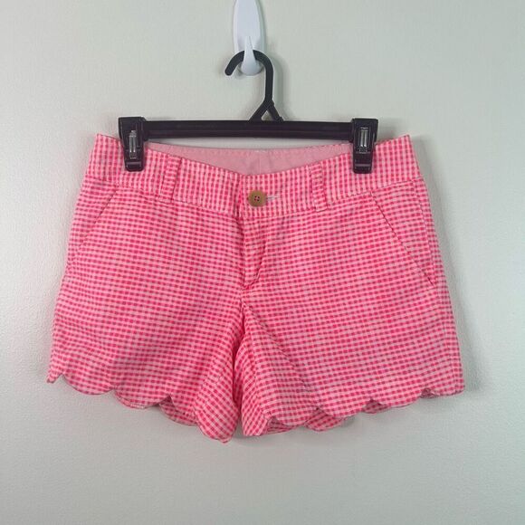 Lilly Pulitzer Pink Gingham Preppy Buttercup Chino Shorts Women's Size 2 - Picture 1 of 11